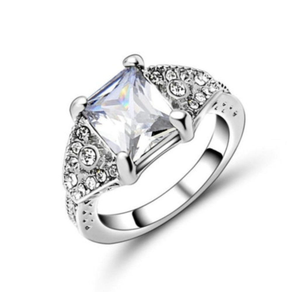 10K White Gold Filled Sapphire CZ Engagement Ring